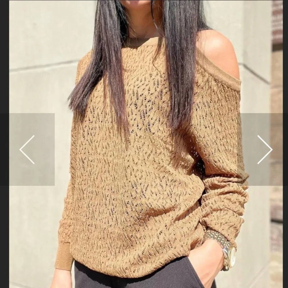 Sandro Brown, Sepia Cold-Shoulder Open Knit Jumper Sweater Long Sleeve S 3/US 8